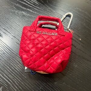 MZ WALLACE Quilted Mini Tote Keychain in Bright Red with Silver Hardware
